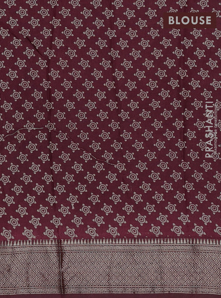 Assam silk saree black and wine with allover ajrakh prints and zari woven border