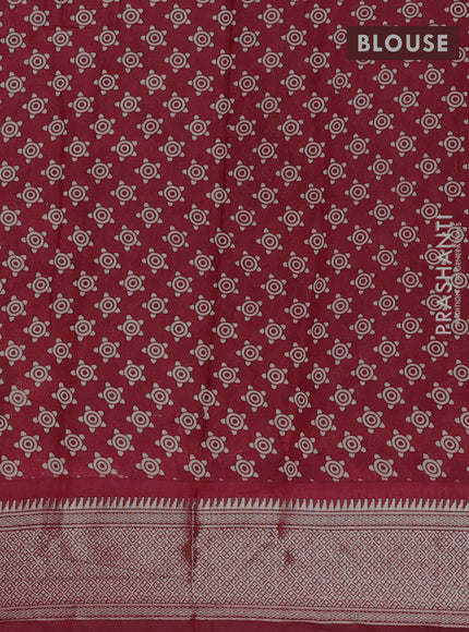 Assam silk saree indigo blue and maroon with allover ajrakh prints and zari woven border