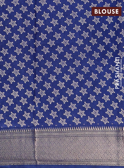 Assam silk saree brown and indigo blue with allover ajrakh prints and zari woven border