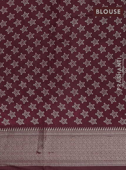 Assam silk saree grey and wine with allover ajrakh prints and zari woven border