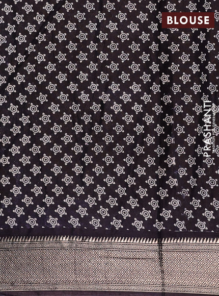 Assam silk saree maroon and black with allover ajrakh prints and zari woven border