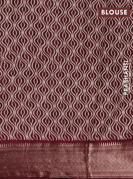 Assam silk saree grey and wine with allover ajrakh prints and zari woven border