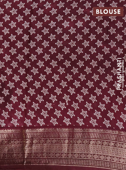 Assam silk saree black and wine with allover ajrakh prints and zari woven border