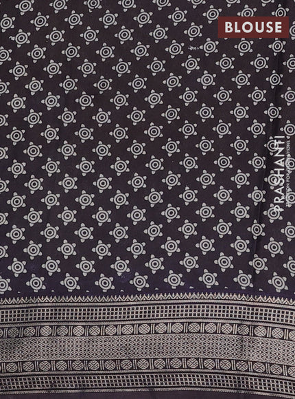 Assam silk saree maroon and black with allover ajrakh prints and zari woven border