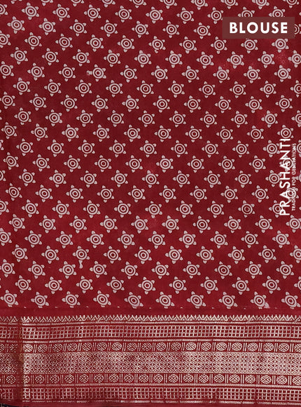 Assam silk saree indigo blue and maroon with allover ajrakh prints and zari woven border