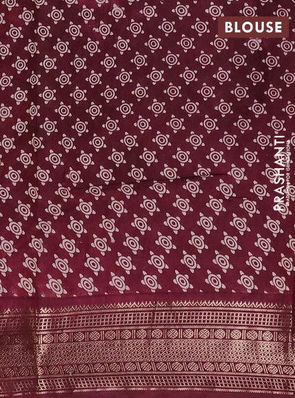 Assam silk saree grey and wine with allover ajrakh prints and zari woven border