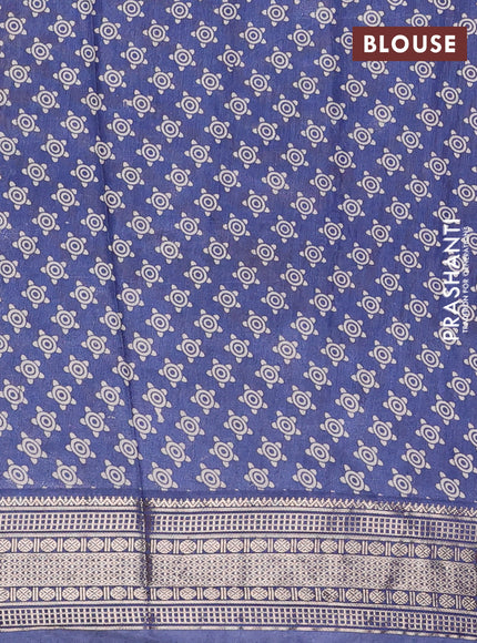 Assam silk saree coffee brown and indigo blue with allover ajrakh prints and zari woven border