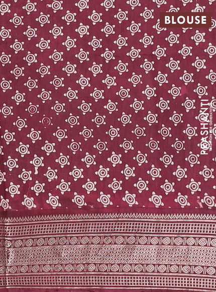 Assam silk saree grey and wine with allover ajrakh prints and zari woven border