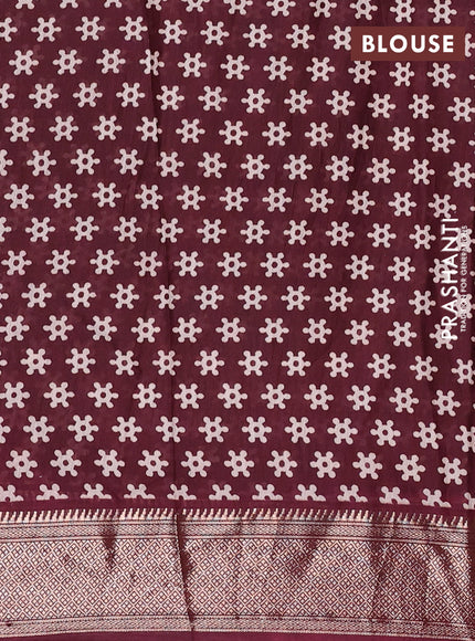 Assam silk saree grey and wine with allover ajrakh prints and zari woven border
