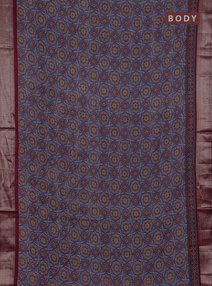 Assam silk saree indigo blue and maroon with allover ajrakh prints and zari woven border