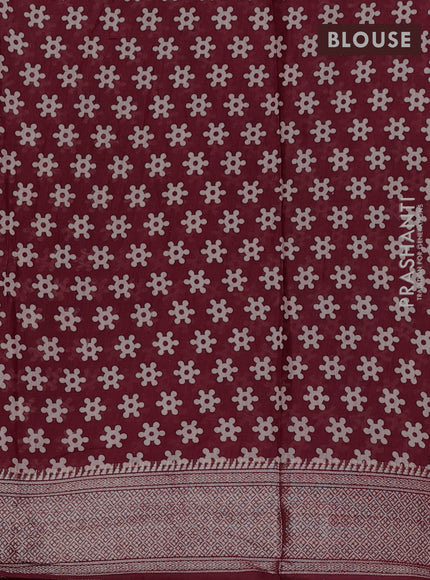 Assam silk saree indigo blue and maroon with allover ajrakh prints and zari woven border