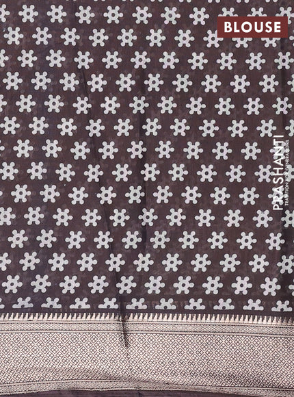 Assam silk saree maroon and coffee brown with allover ajrakh prints and zari woven border
