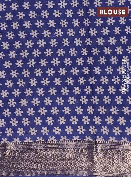 Assam silk saree coffee brown and indigo blue with allover ajrakh prints and zari woven border