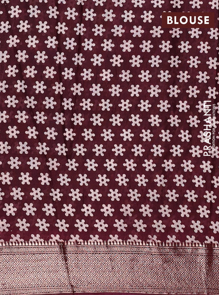 Assam silk saree black and wine with allover ajrakh prints and zari woven border