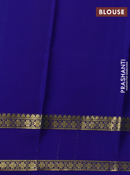 Pure mysore silk saree teal green and blue with allover zari woven checked pattern and rettapet zari woven border