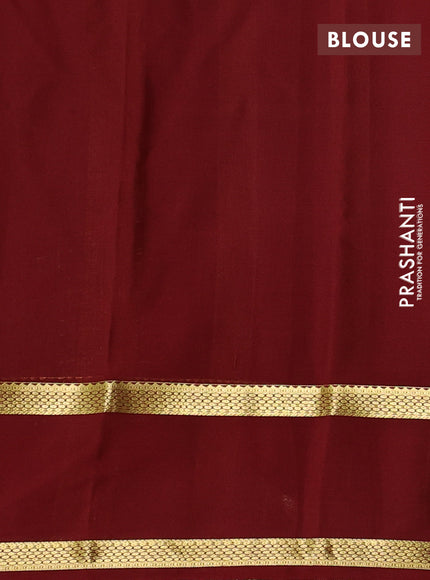 Pure mysore silk saree green and brown with allover small zari woven checked pattern and rettapet zari woven border
