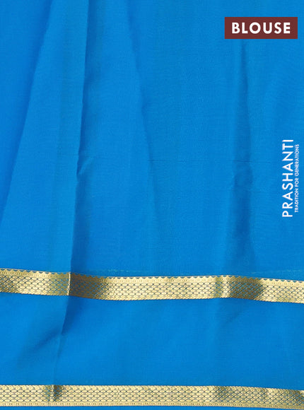 Pure mysore silk saree peach pink and cs blue with allover small zari woven checked pattern and rettapet zari woven border