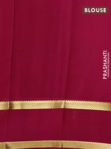 Pure mysore silk saree pista green and magenta pink with allover small zari woven checked pattern and rettapet zari woven border
