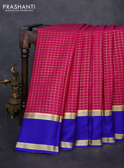 Pure mysore silk saree pink and blue with allover zari woven checked pattern and rettapet zari woven border