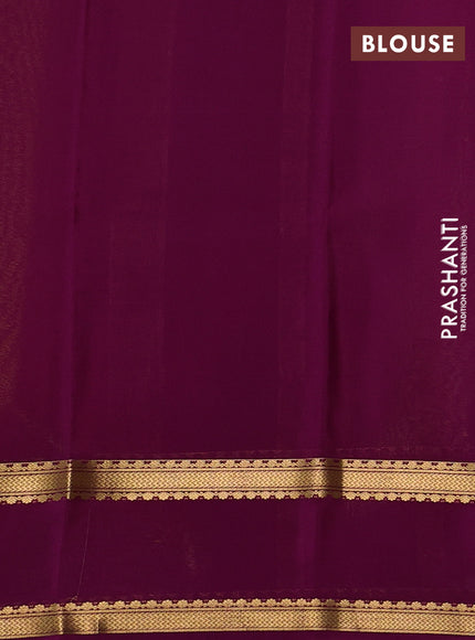 Pure mysore silk saree lime green and purple with allover zari woven checked pattern and rettapet zari woven border