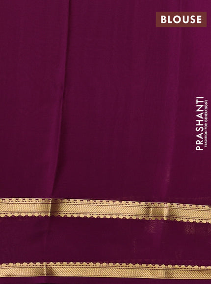 Pure mysore silk saree green and purple with allover zari woven checked pattern and rettapet zari woven border