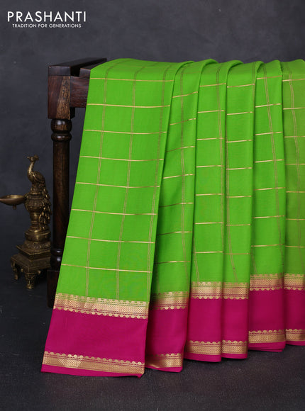 Pure mysore silk saree light green and pink with allover zari woven checked pattern and rettapet zari woven border