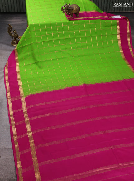 Pure mysore silk saree light green and pink with allover zari woven checked pattern and rettapet zari woven border