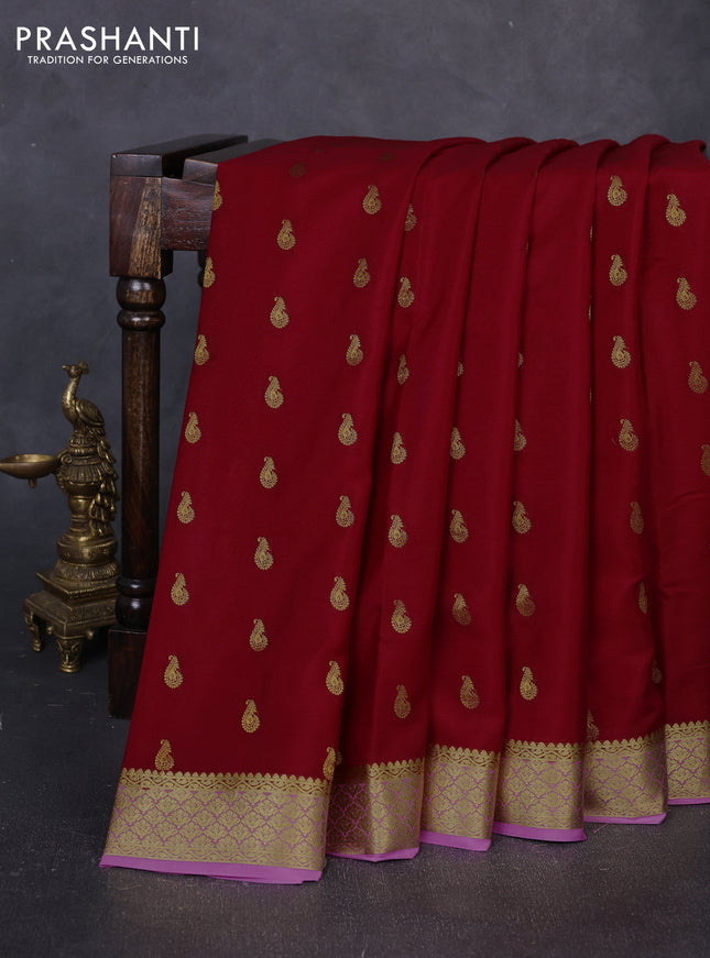 Pure mysore silk saree red and pink with zari woven buttas and zari woven border