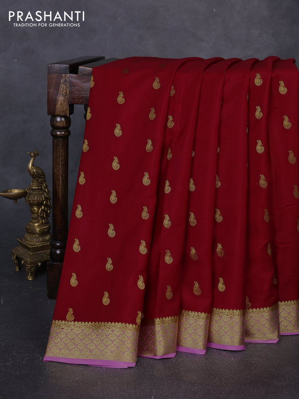 Pure mysore silk saree red and pink with zari woven buttas and zari woven border