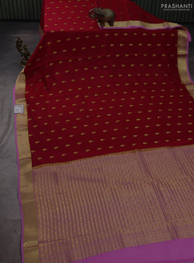 Pure mysore silk saree red and pink with zari woven buttas and zari woven border