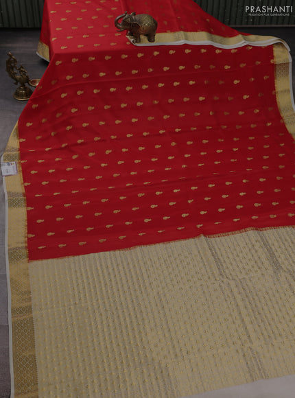 Pure mysore silk saree red and cream with zari woven buttas and zari woven border