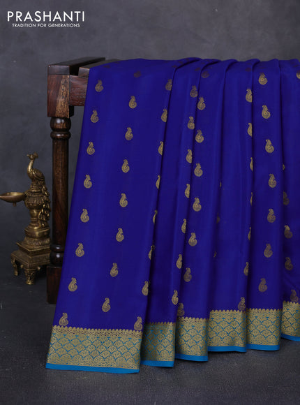 Pure mysore silk saree dark royal blue and blue with zari woven buttas and zari woven border