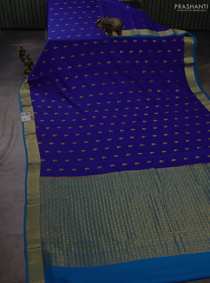 Pure mysore silk saree dark royal blue and blue with zari woven buttas and zari woven border
