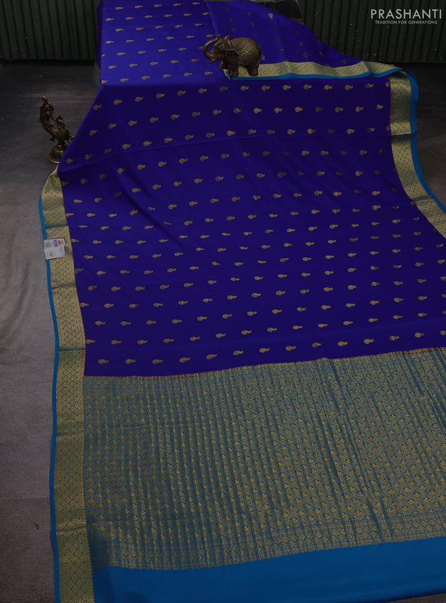Pure mysore silk saree dark royal blue and blue with zari woven buttas and zari woven border