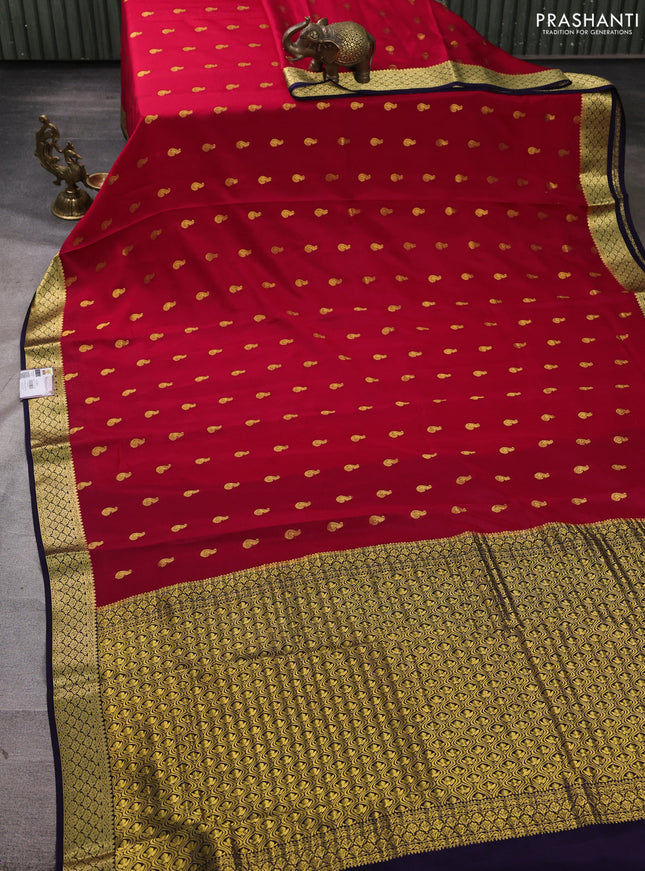Pure mysore silk saree red and deep violet with zari woven buttas and zari woven border