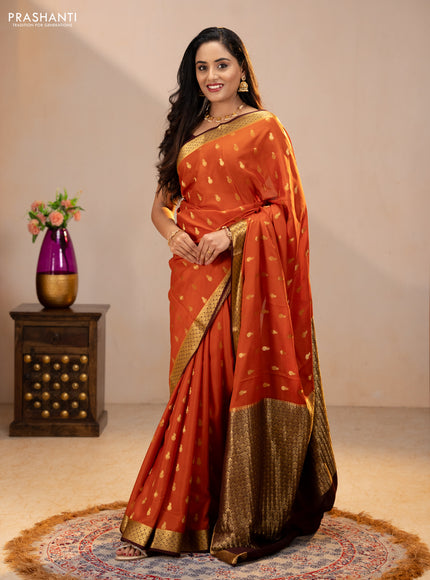 Pure mysore silk saree rustic orange and coffee brown with zari woven buttas and zari woven border