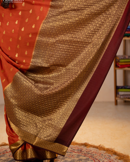 Pure mysore silk saree rustic orange and coffee brown with zari woven buttas and zari woven border