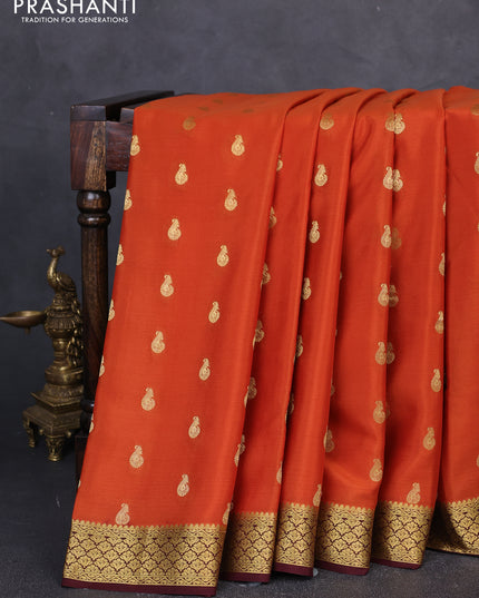 Pure mysore silk saree rustic orange and coffee brown with zari woven buttas and zari woven border