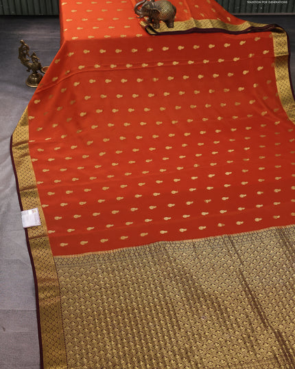 Pure mysore silk saree rustic orange and coffee brown with zari woven buttas and zari woven border