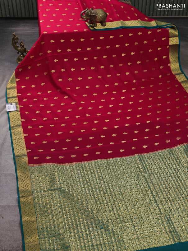 Pure mysore silk saree red and green with zari woven buttas and zari woven border