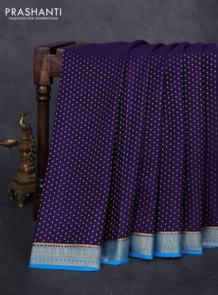 Pure mysore silk saree deep violet and blue with allover zari woven buttas and zari woven border