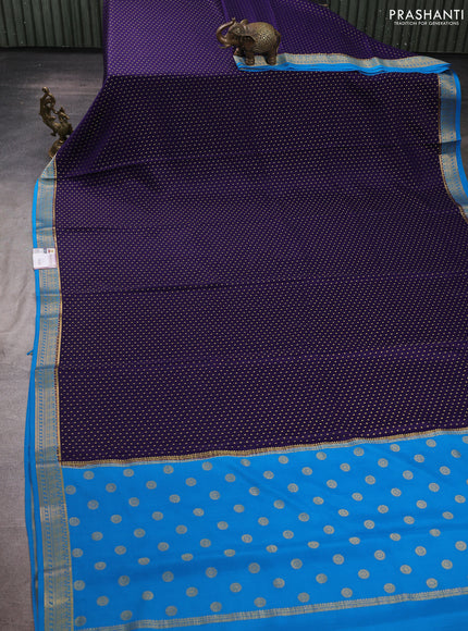 Pure mysore silk saree deep violet and blue with allover zari woven buttas and zari woven border