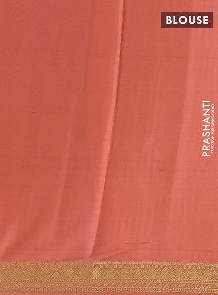 Pure mysore silk saree peacock green and peach with allover zari woven buttas and zari woven border