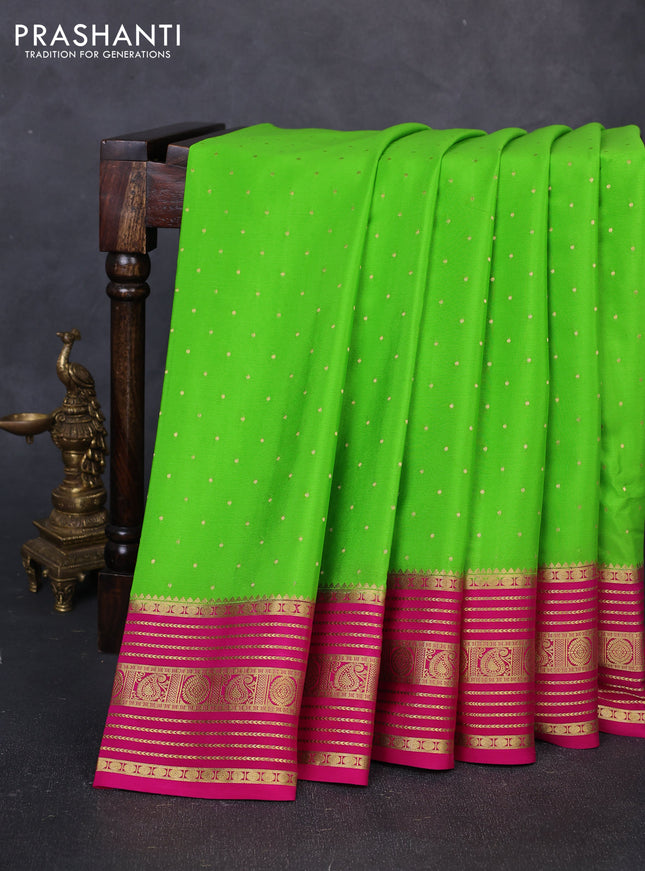 Pure mysore silk saree light green and pink with allover zari woven buttas and zari woven border