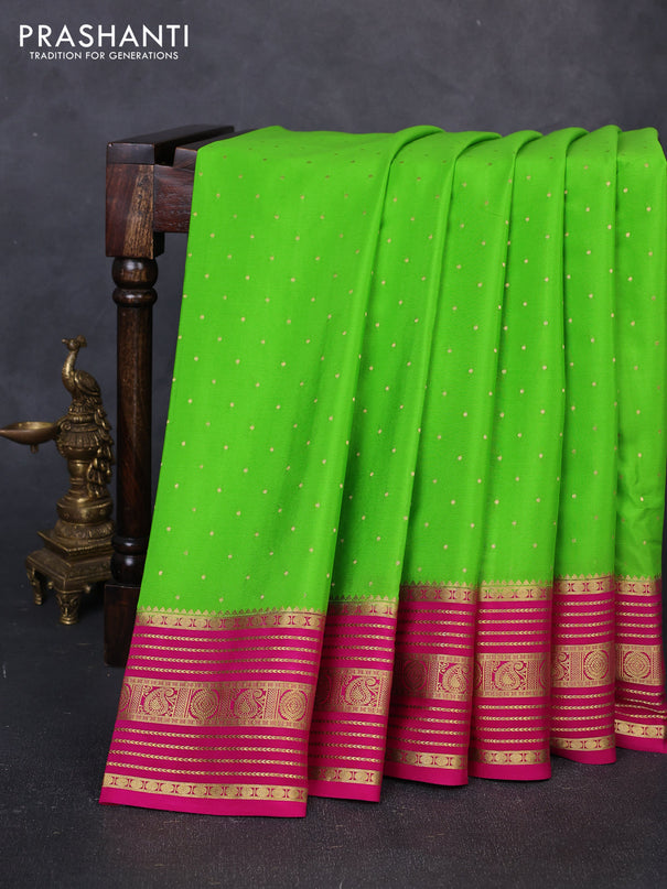 Pure mysore silk saree light green and pink with allover zari woven buttas and zari woven border