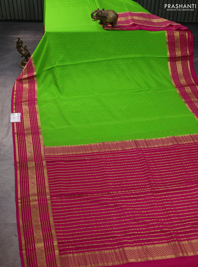 Pure mysore silk saree light green and pink with allover zari woven buttas and zari woven border