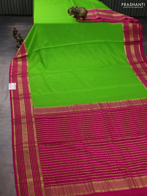 Pure mysore silk saree light green and pink with allover zari woven buttas and zari woven border