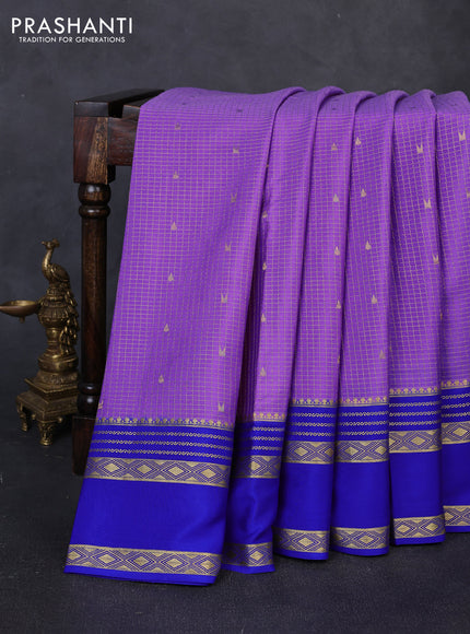 Pure mysore silk saree lavender and blue with allover small zari checks & buttas and rettapet zari woven border