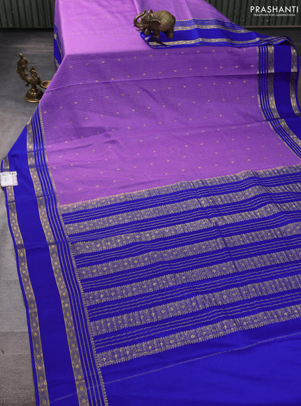Pure mysore silk saree lavender and blue with allover small zari checks & buttas and rettapet zari woven border