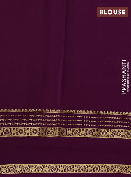 Pure mysore silk saree pista green and purple with allover small zari checks & buttas and rettapet zari woven border